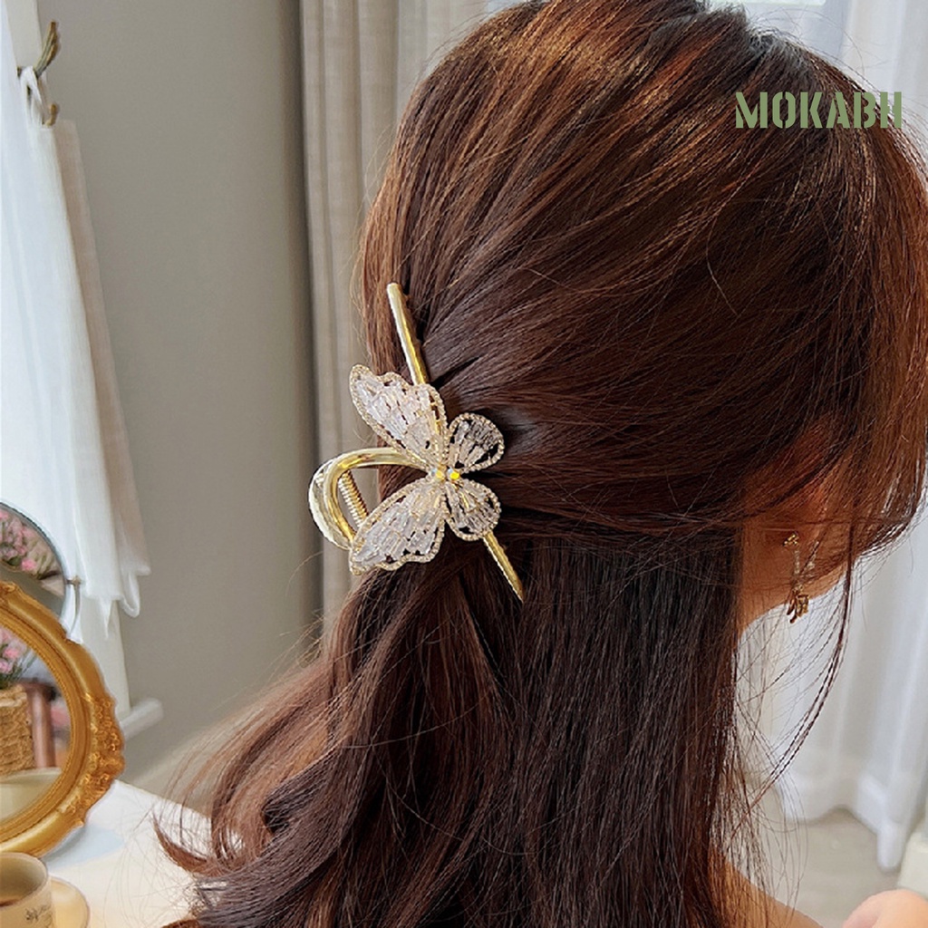 [Mok Abh] Kẹp Tóc Hình Bướm Có Răng Chống Biến Dạng Tinh Tế Lấp Lánh