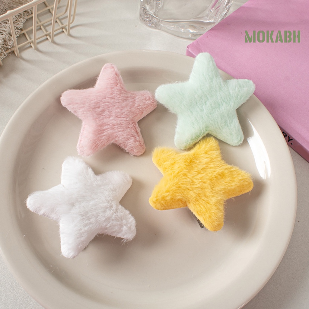 4 Kẹp Tóc Hình Ngôi Sao Mềm Mại Chống Trượt Màu Trơn Kiểu Dáng Ngọt Ngào