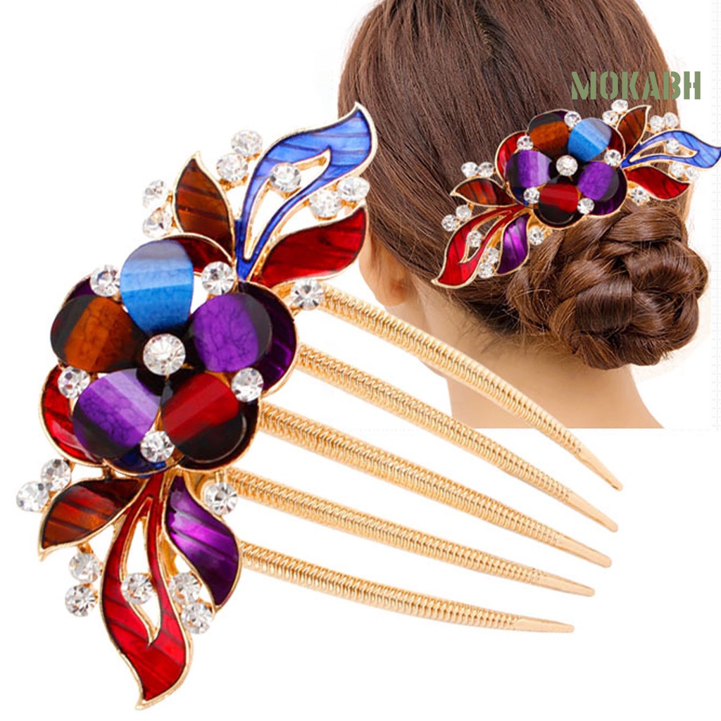 Lược Cài Tóc Hình Hoa Đính Đá Phong Cách Vintage Cho Nữ