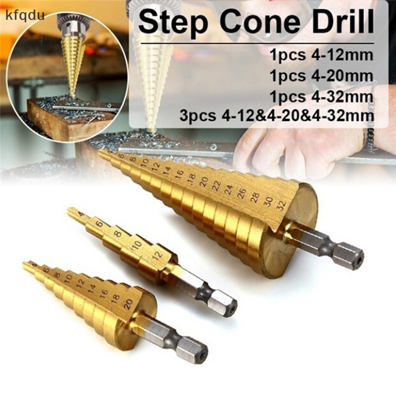 Kfq lớn HSS thép bước hình nón khoan titan bit Bộ lỗ cắt 4-12/20/32mm VN