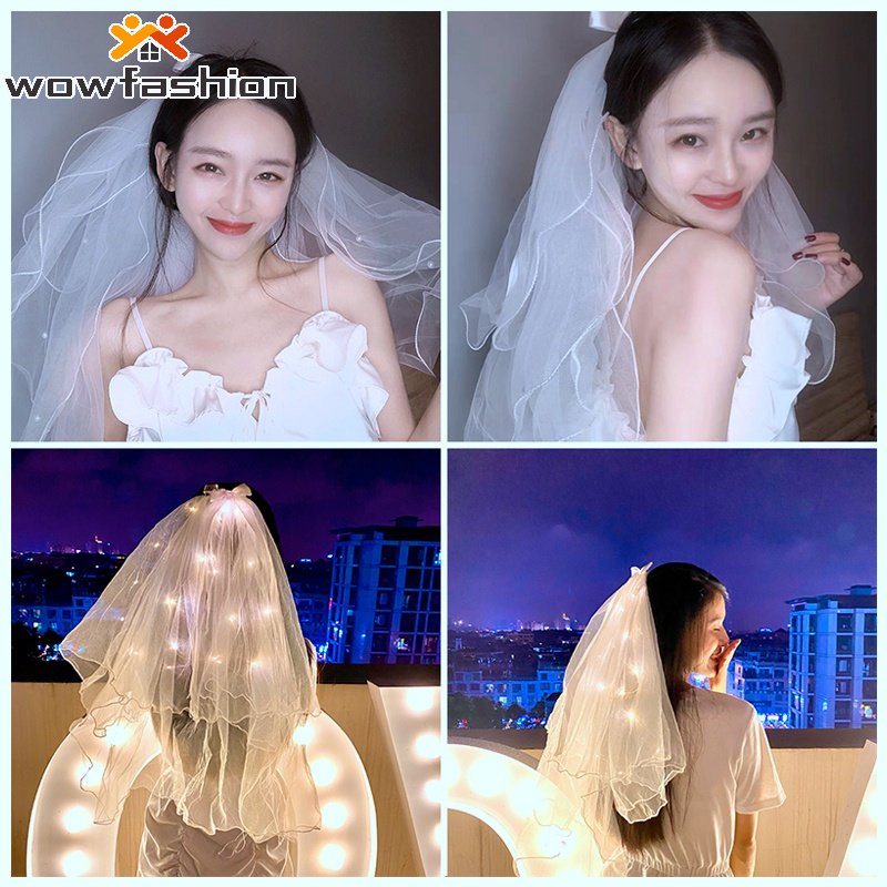 Khăn Voan Cài Tóc Hình Nơ Có Đèn Led Dạ Quang Kiểu Hàn Quốc Xinh Xắn