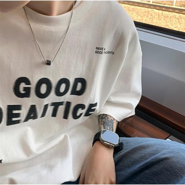 Áo Thun Tay Ngắn Dáng Rộng In Chữ Màu Cà Phê Phong Cách Hong Kong Thời Trang Mùa Hè Cho Nam