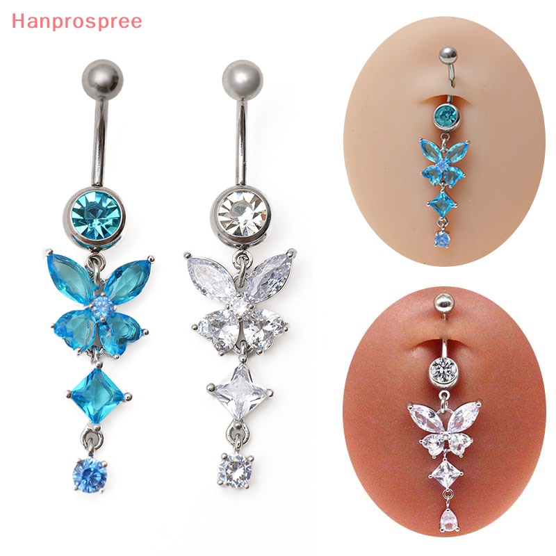 Khuyên Rốn Inox Đính Đá Zircon Hình Bướm Thời Trang Cho Nữ