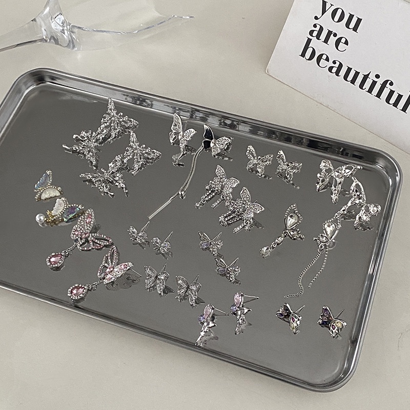 Bông Tai Mạ Bạc 925 Hình Bướm Tua Rua Đính Đá Zircon Nhiều Màu Sắc