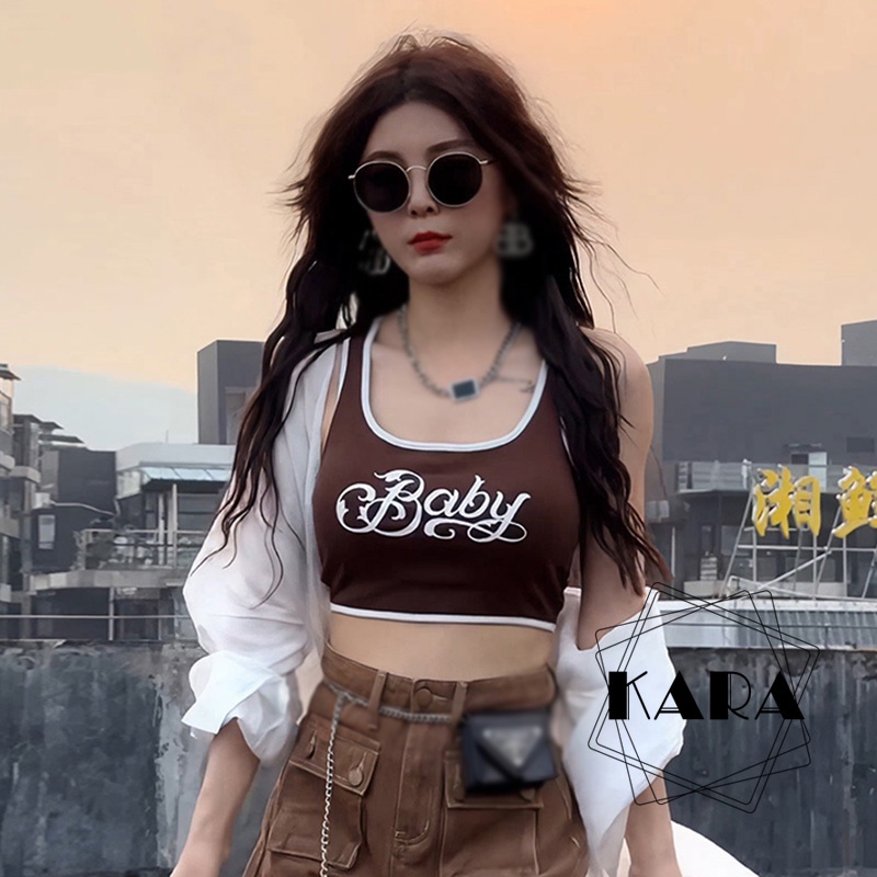 Áo Tank Top Sát Nách Có Mút Đệm In Chữ Phong Cách Hàn Quốc Thời Trang Cho Nữ