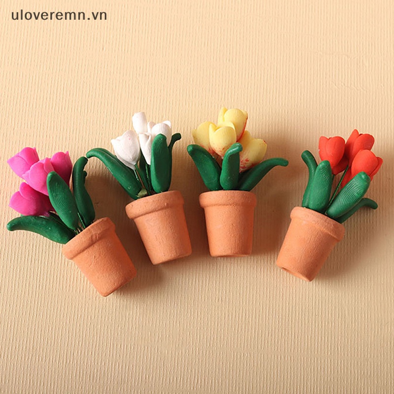 Chậu Hoa Tulip Mini Tỷ Lệ 1: 12 Dùng Trang Trí Tiểu Cảnh / Nhà Búp Bê