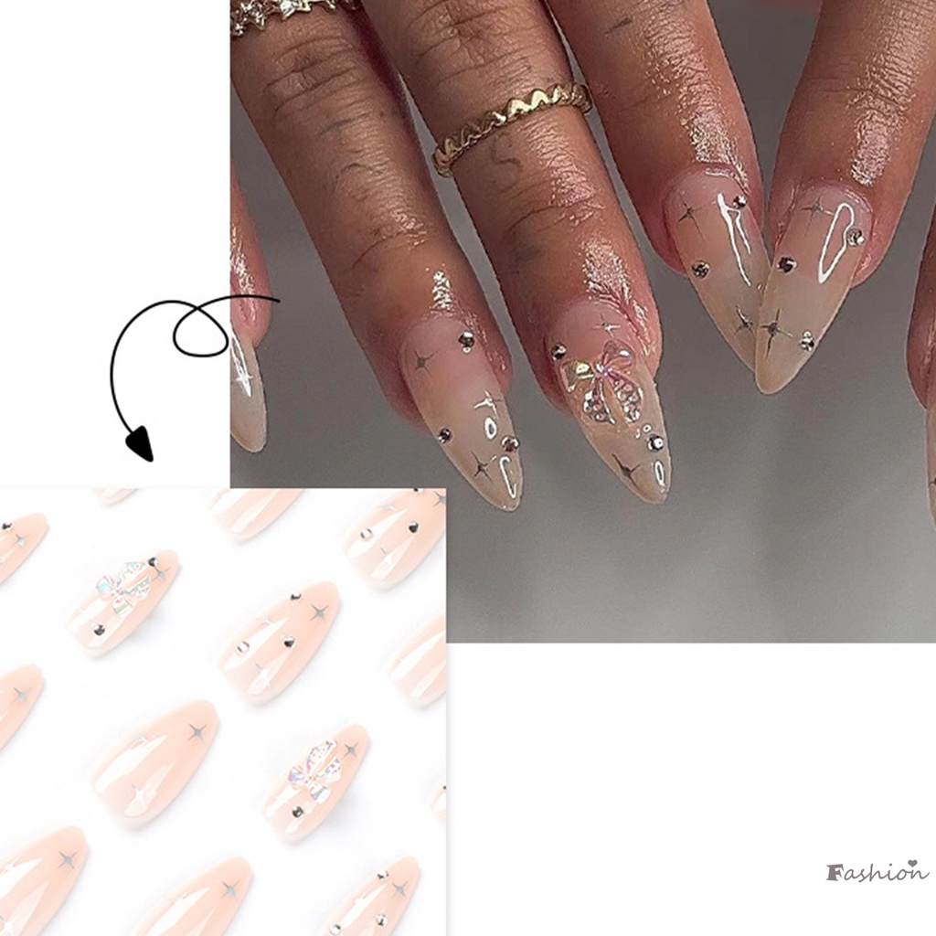 Bộ Móng Tay Giả Dài Màu Hồng Trong Suốt In Hình Ngôi Sao Bạc Siêu Linh Hoạt Lâu Trôi