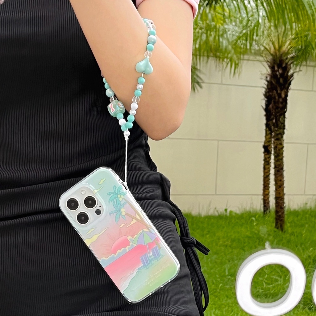 Ốp Điện Thoại Chống Sốc Hai Mặt Họa Tiết Cây Dừa / Bãi Biển Kèm Dây Đeo Dành Cho IPhone 14 13 12 11 Pro Max