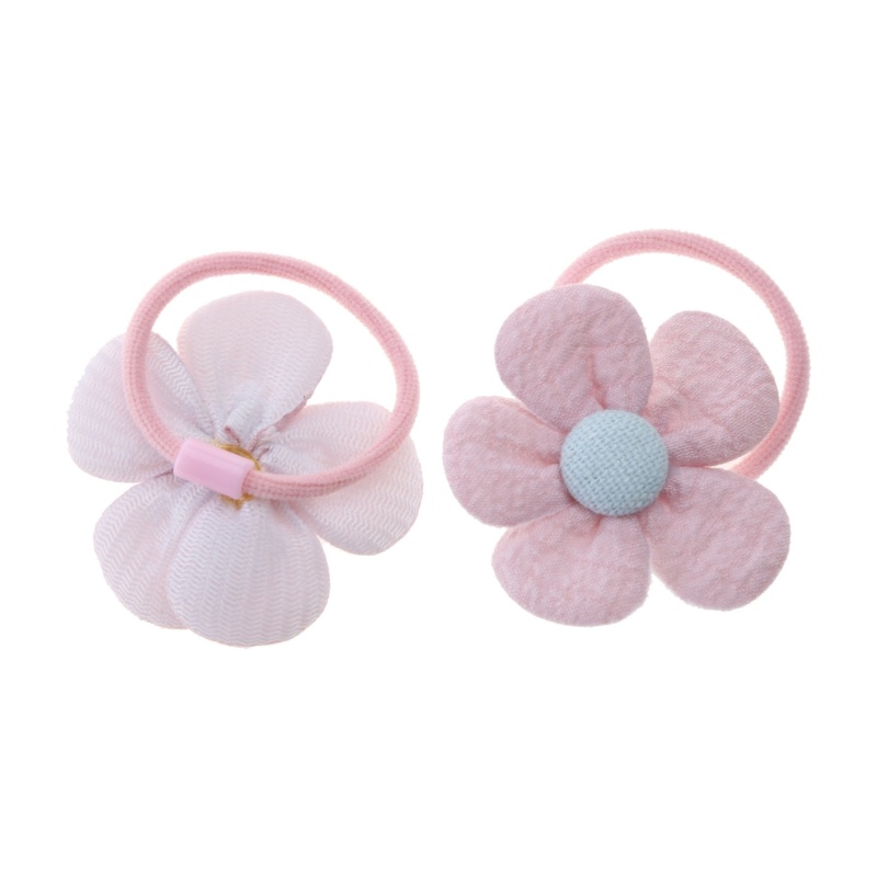 Bộ 2 Dây Buộc Tóc Cao Su Co Giãn Đính Hoa Xinh Xắn Cho Bé Gái