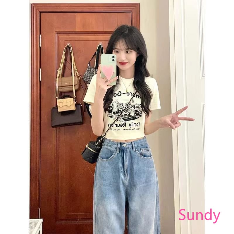 Áo Thun Cổ Tròn Dáng Rộng In Họa Tiết Thời Trang Mùa Hè Dành Cho Nữ Có Size Lớn