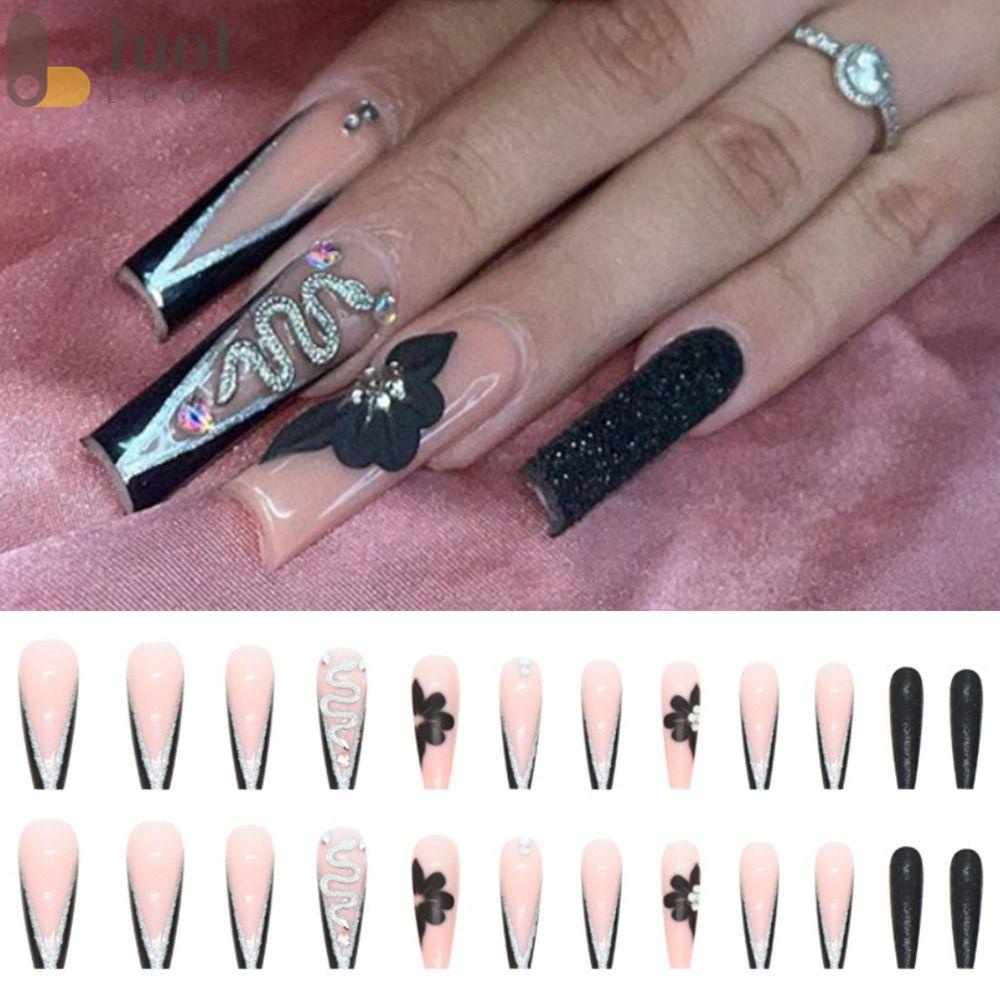 Bộ 24 Móng Tay Giả Có Thể Tháo Rời DIY|Vỏ Bọc Bảo Vệ Toàn Diện Họa Tiết Da Rắn Dành Cho Múa Ba Lê