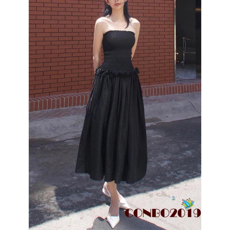 Đầm Dài Dáng Chữ A Hở Lưng Cổ Thuyền Màu Trơn Thời Trang Mùa Hè Dành Cho Nữ