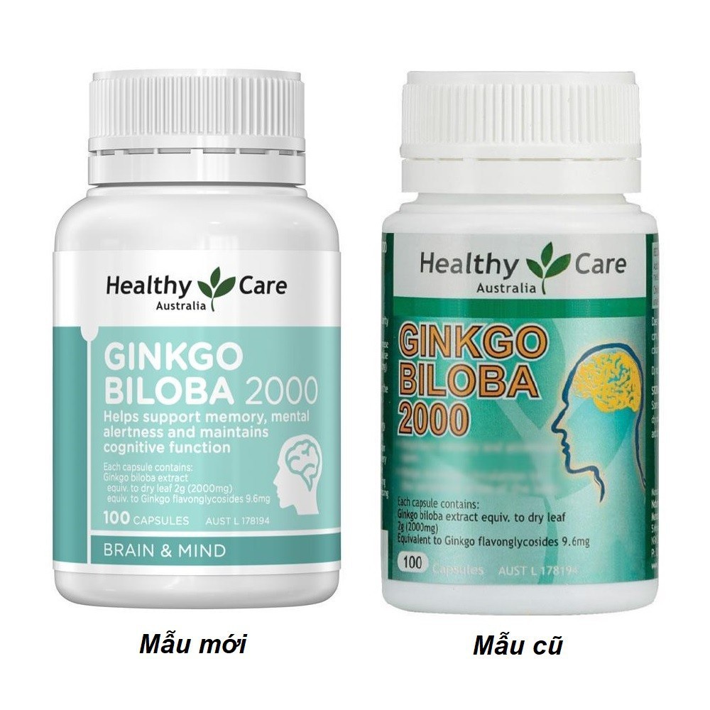 Viên Uống Bổ Não Úc Healthy Care Ginkgo Biloba 2000 100 viên Mẫu Mới Date Xa - Hỗ Trợ Lưu Thông Tuần Hoàn Máu Não