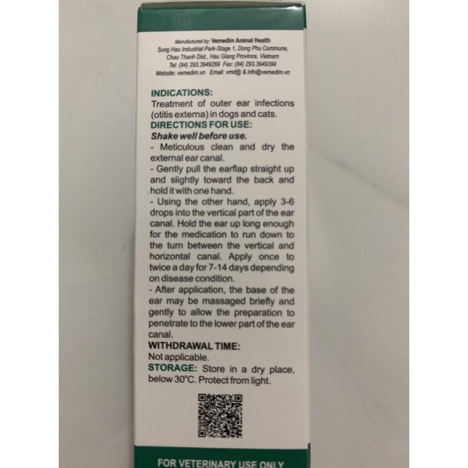 Dung dịch nhỏ tai Ear drop- Vemedim giảm viêm tai ngoài cho chó mèo 10ml