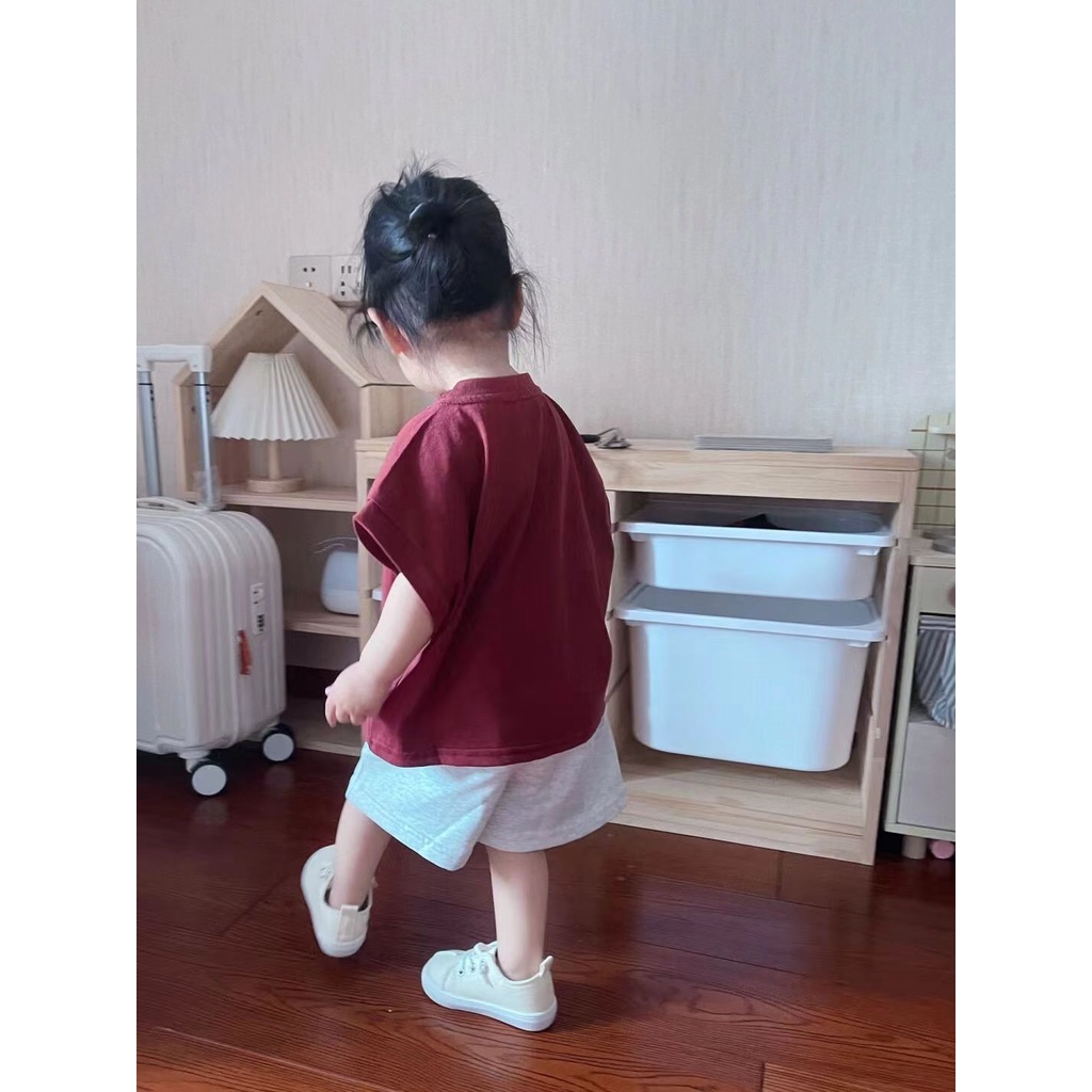 Set Áo Thun Tay Ngắn + Quần Short In Họa Tiết Vui Nhộn Phong Cách Hàn Quốc Mới Cho Bé