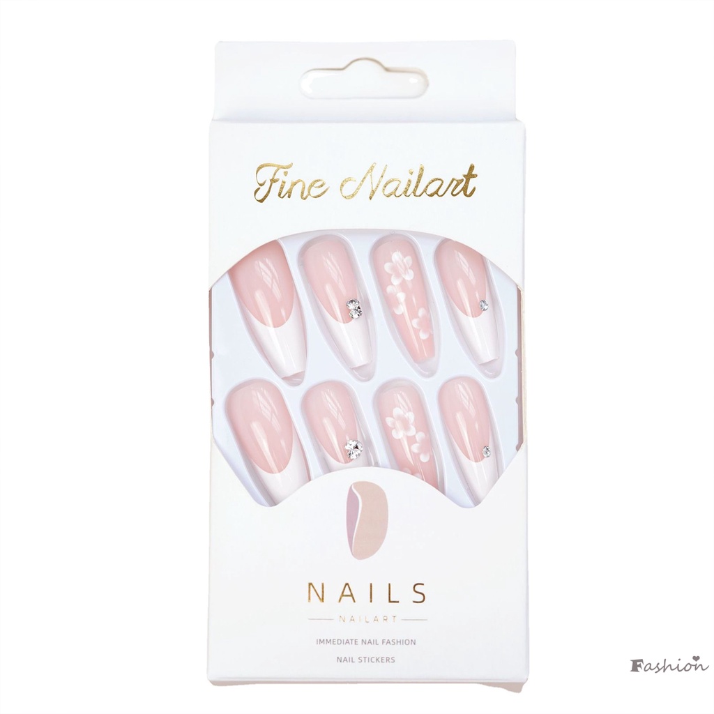 Móng Tay Giả Trung Bình Hoa Thoải Mái Mặc Thoải Mái Quyến Rũ Kiểu Pháp