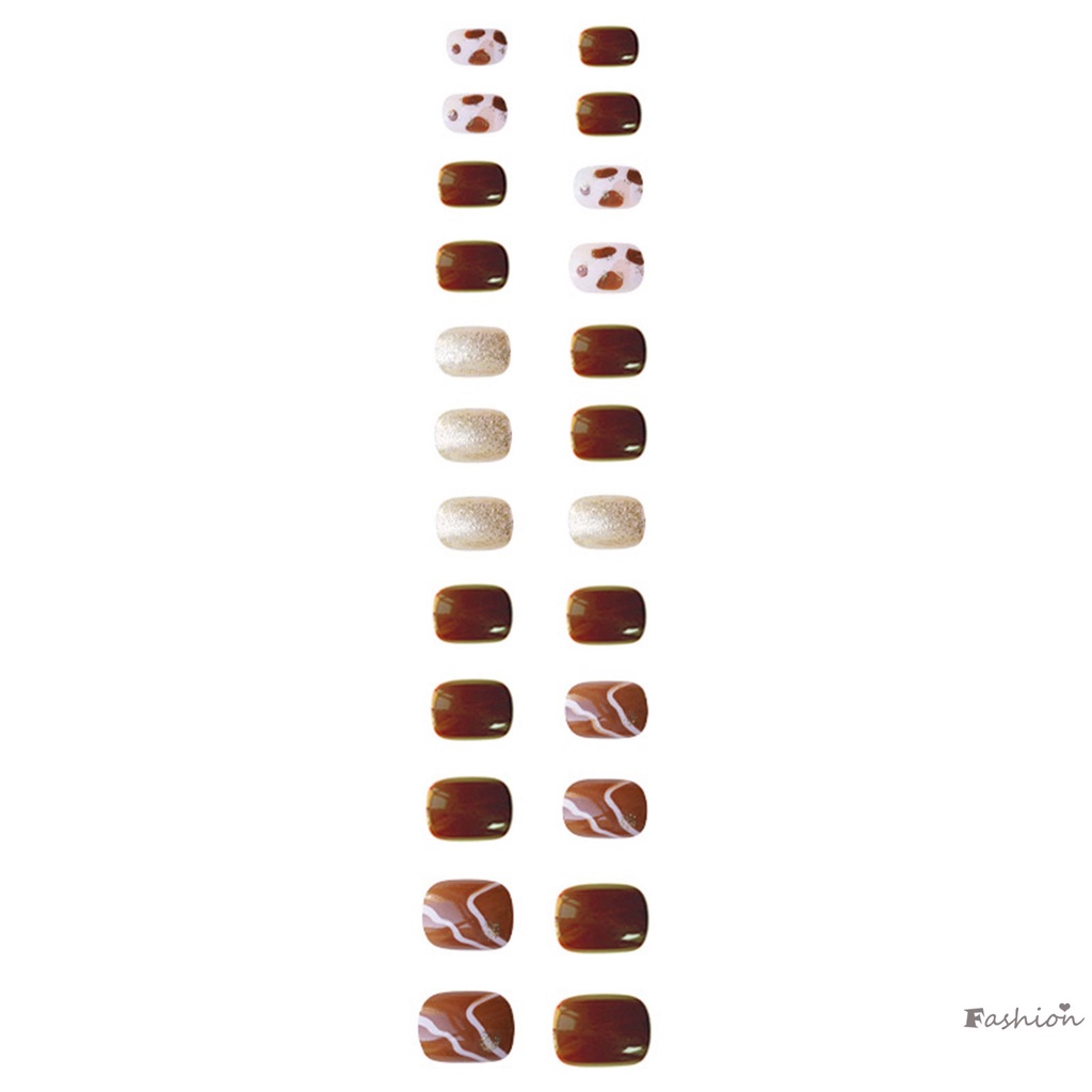 Móng Tay Giả In Hình Bò Cà Phê Dễ Sử Dụng Và Tẩy Rửa
