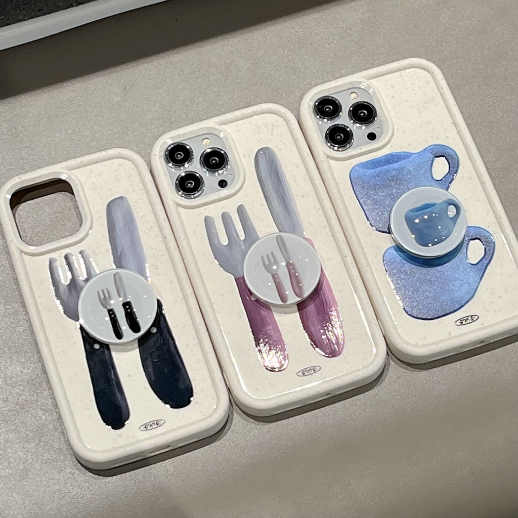 Ốp Điện Thoại Silicon TPU Mềm Chống Sốc Hình Chiếc Nĩa Đơn Giản Có Giá Đỡ Cho iPhone 13 12 11 14 Pro Max