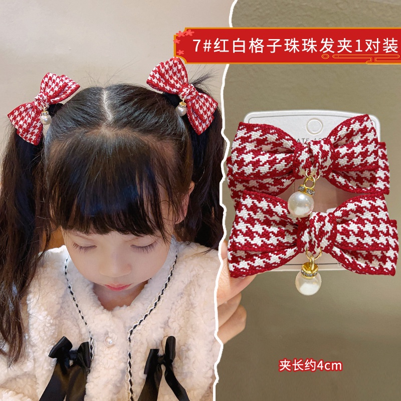 Kẹp Tóc Nơ Đỏ Phối Tua Rua Phong Cách Trung Hoa Mừng Năm Mới Cho Bé Gái