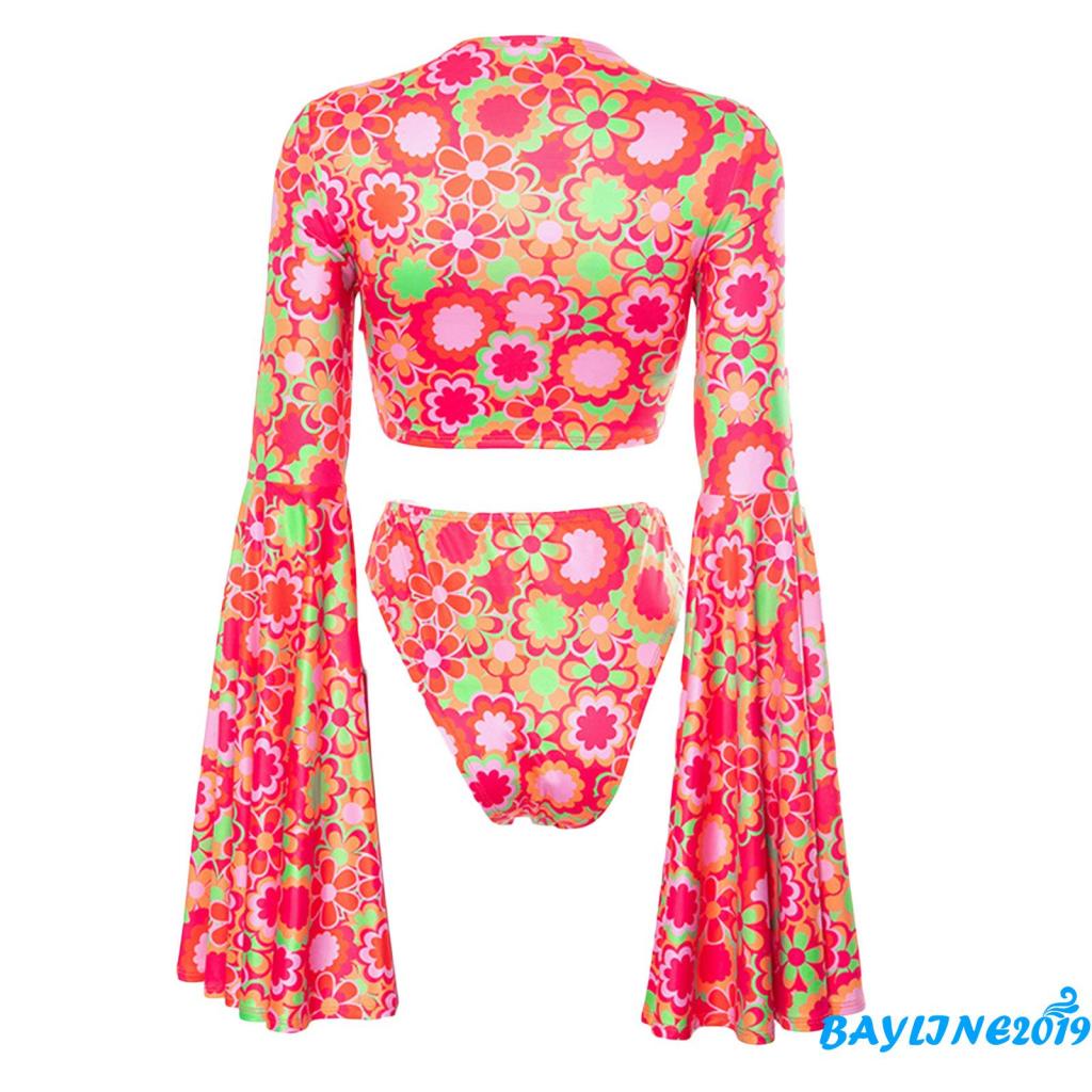 Set Đồ Đi Biển 2 Mảnh Áo Croptop Thắt Nút Tay Loe + Quần Lưng Cao Ôm Dáng Thời Trang Mùa Hè Cho Nữ