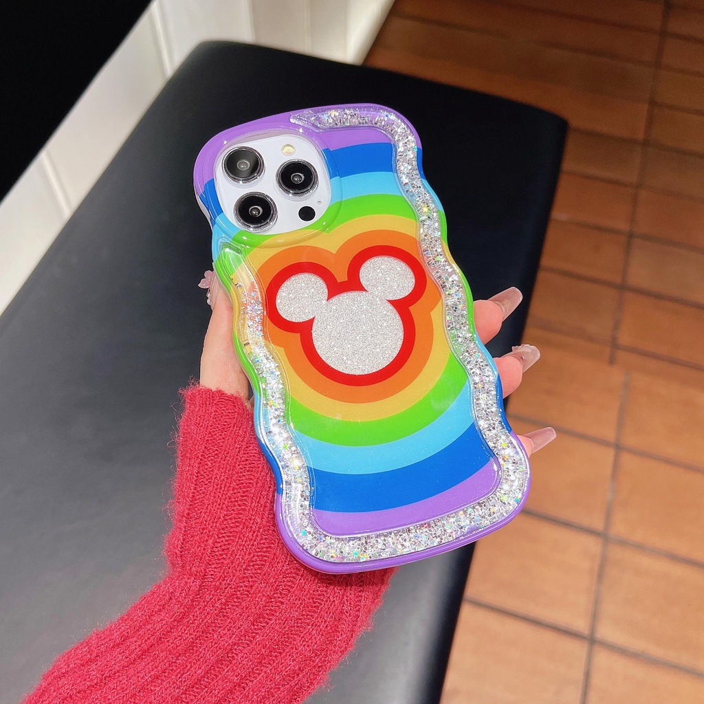 Ốp Điện Thoại TPU Dẻo Họa Tiết Hoạt Hình Mickey Kèm Nước Kim Tuyến Cho iPhone 12 13 14 Pro Max