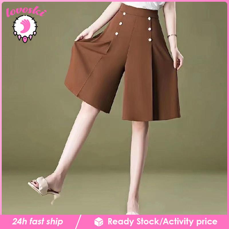 [Lovoski] Quần Culottes Lửng Dáng Rộng Năm Tấc Đi Du Lịch Mua Sắm Đường Phố Cho