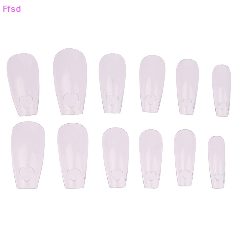 {Ffsd} Set 120 Móng Tay Giả Acrylic Họa Tiết Trái Tim Rỗng Cỡ Vừa * Bán Chạy