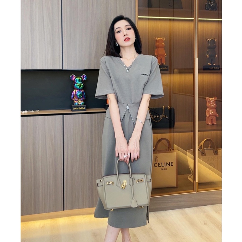 Bộ Áo Ngắn Tay + Chân Váy Xẻ Tà Thời Trang Mùa Hè 2023 Cho Nữ