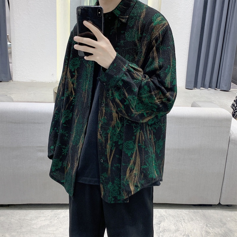 Áo Sơ Mi Nam In Họa Tiết Phong Cách Đường Phố Hong Kong Cổ Điển