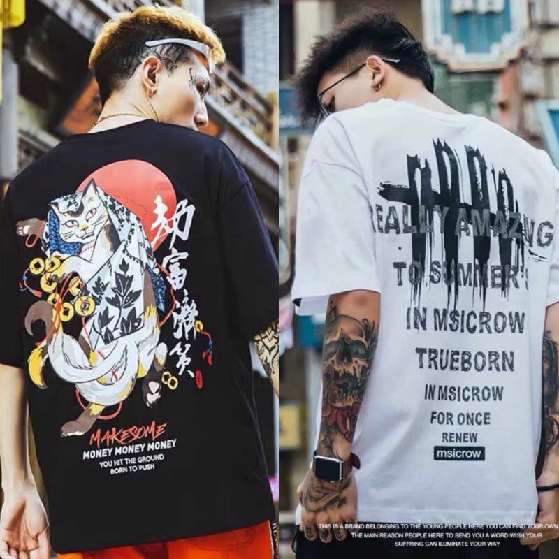 Áo Thun Ngắn Tay Dáng Rộng Thời Trang Hip Hop Đường Phố Âu Mỹ Cá Tính Cho Nam