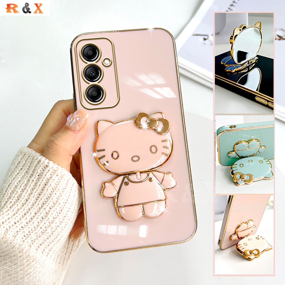 Ốp Điện Thoại Cao Su Mặt Gương Có Giá Đỡ Hình Mèo Kitty Cho Samsung S23 S23Plus S23Ultra S22 Plus S21 A21S A23 X
