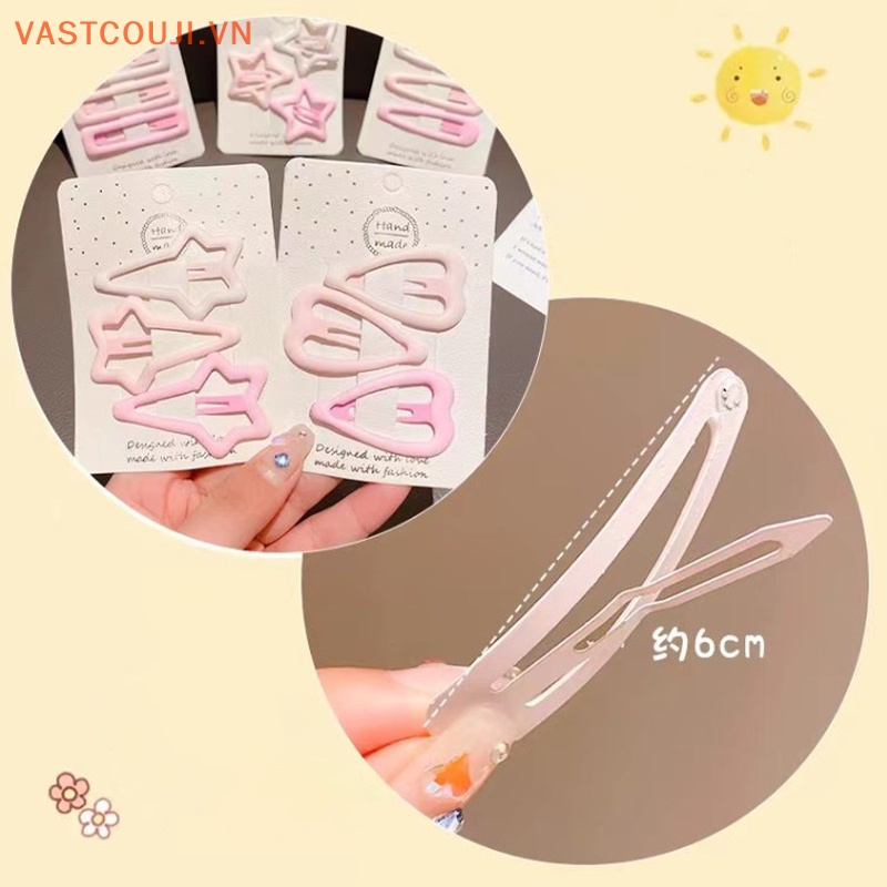 Set 3 Kẹp Tóc Hình Ngôi Sao / Hình Học Màu Hồng Ngọt Ngào Thời Trang Cho Nữ