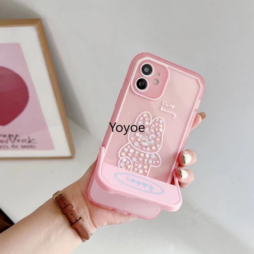 Ốp Điện Thoại Túi Khí Trong Suốt Có Giá Đỡ Hình Hoa Tulip / Thỏ Cho iPhone 14 13 12 11 Pro Xs Max X Xr 7 8 Plus Se