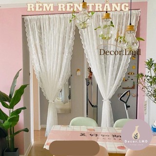 Rèm cửa sổ vải ren, rèm cửa phối ren hoạ tiết hoa trắng cực tây, trang trí phòng phong cách bắc âu