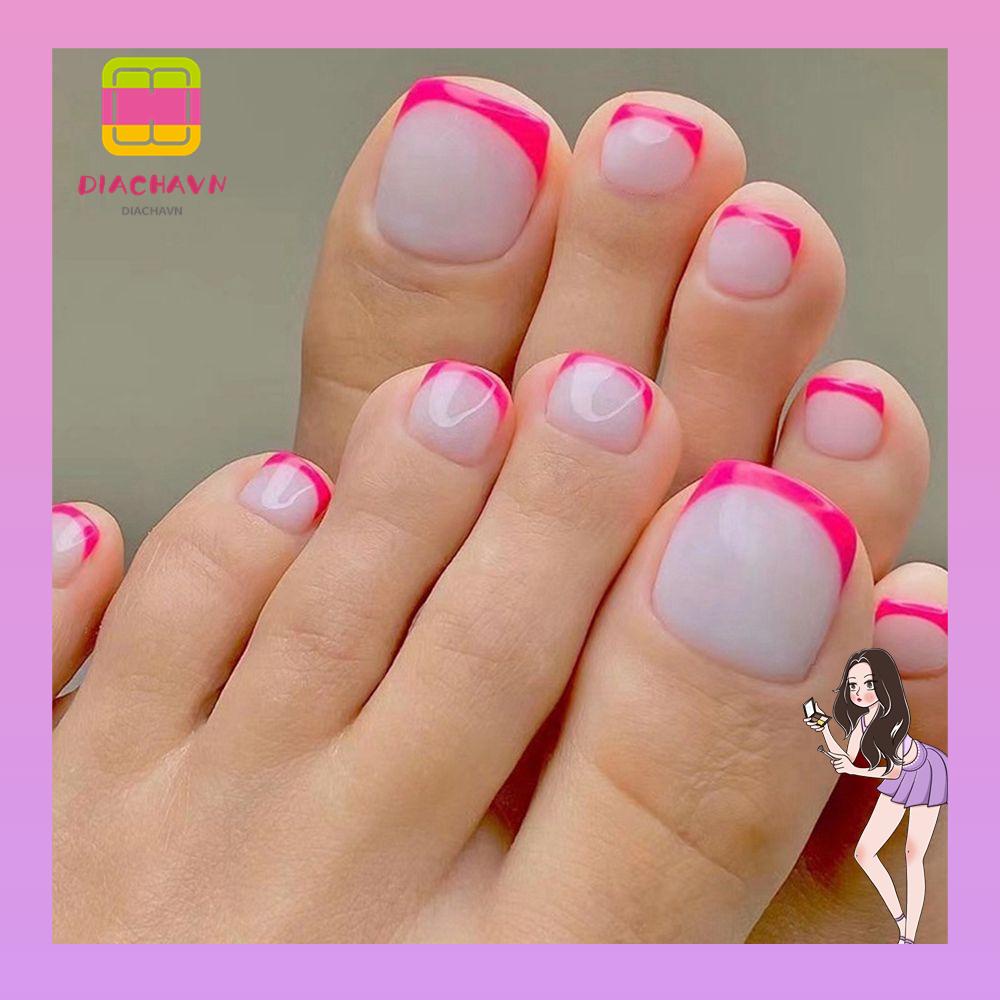 Hộp 24 Móng Chân Giả Hình Vuông Có Thể Tháo Rời