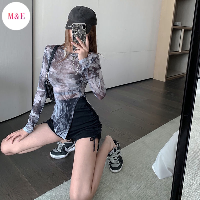 M &amp; E Hyuna Áo Thun Tay Dài Ôm Dáng Màu Nhuộm Chống Nắng Phong Cách Xuân Hè 2022 Mới Cho Nữ