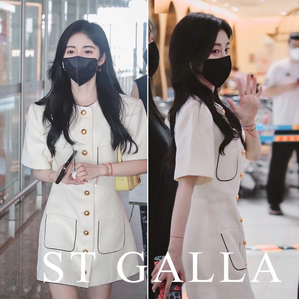 Ju Jingyi Celebrity Đầm Ngắn Dáng Ôm Màu Tương Phản Thời Trang Mùa Hè Phong Cách Mới