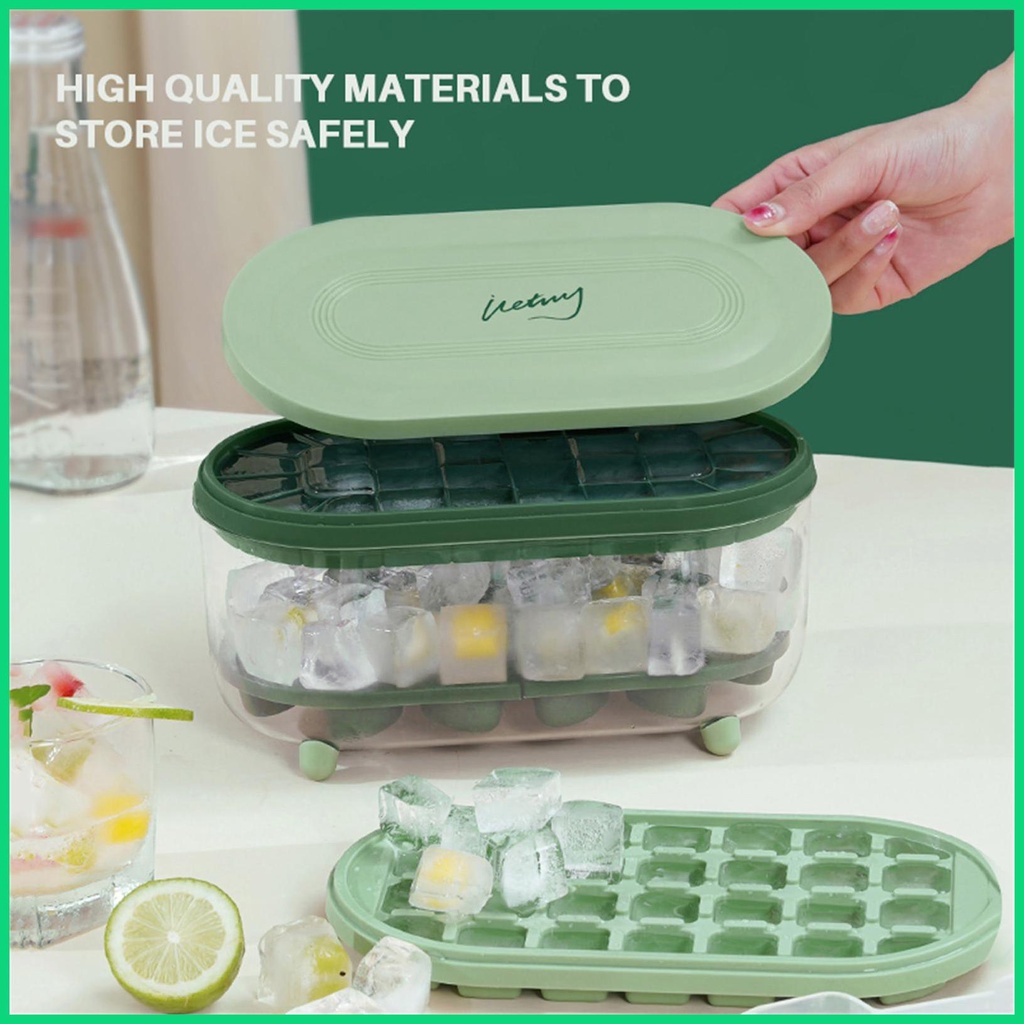 Khay Làm Đá 32 Ô Có Nắp Và Hộp Đựng