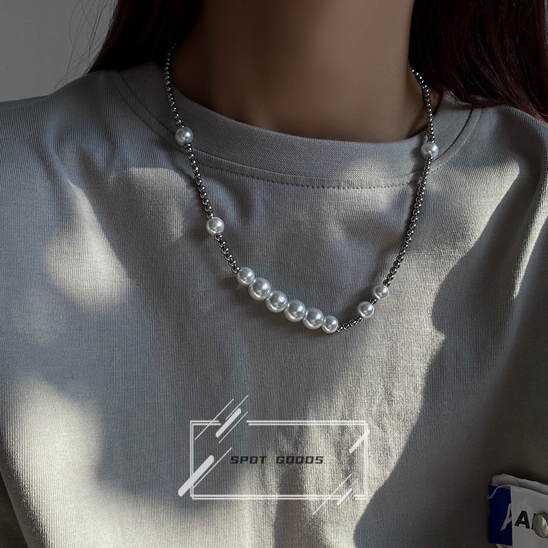 Vòng cổ Ngọc Trai Đơn Giản Không Phai Màu ins hip hop Thời Trang