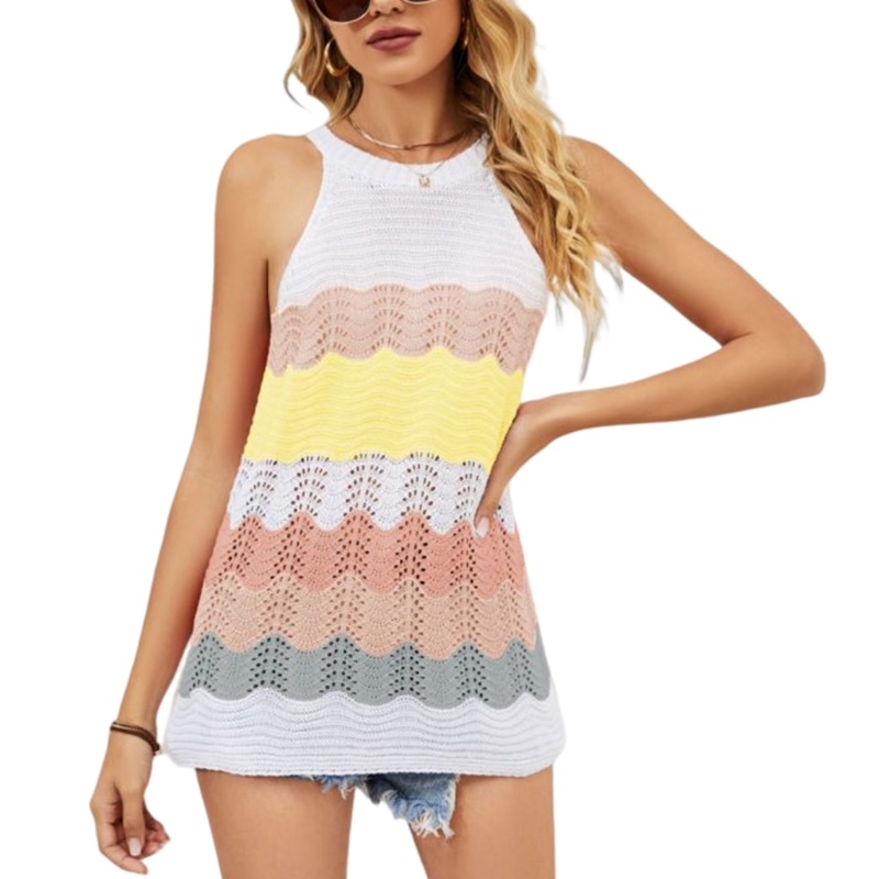 Xiangbao Áo Tank Top Dệt Kim Không Tay Dáng Rộng Thời Trang Mùa Hè Cho Nữ