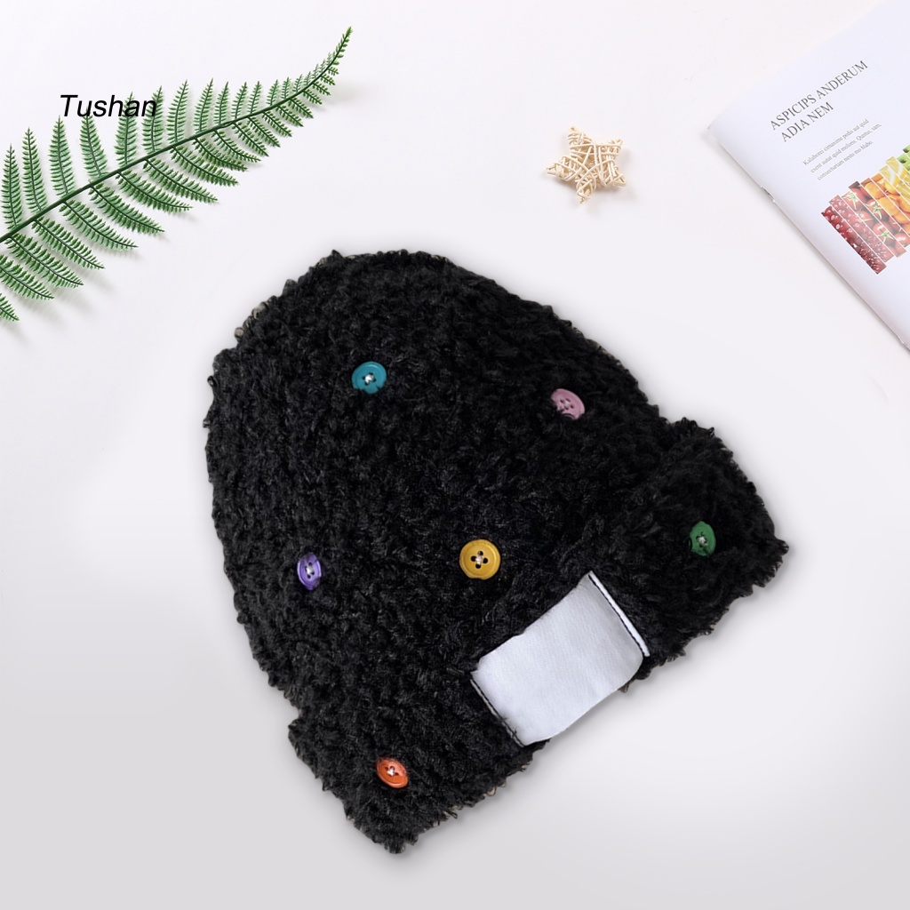 Mũ Beanie Dệt Kim Dày Dặn Cài Nút Nhiều Màu Sắc Thời Trang Thu Đông Cho Nữ