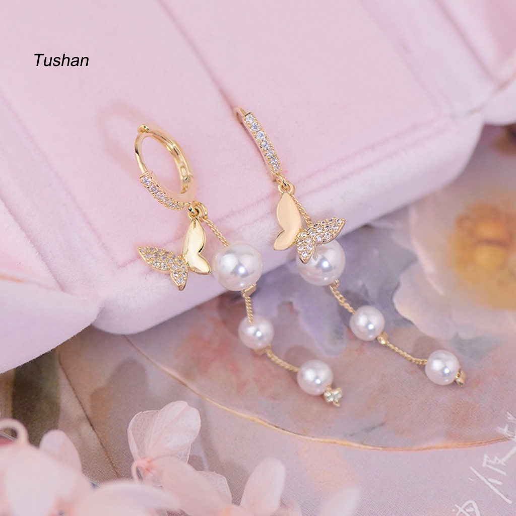 1 Đôi Bông Tai Tua Rua Hình Bướm Đính Ngọc Trai Nhân Tạo Phong Cách Hàn Quốc Dành Cho Nữ