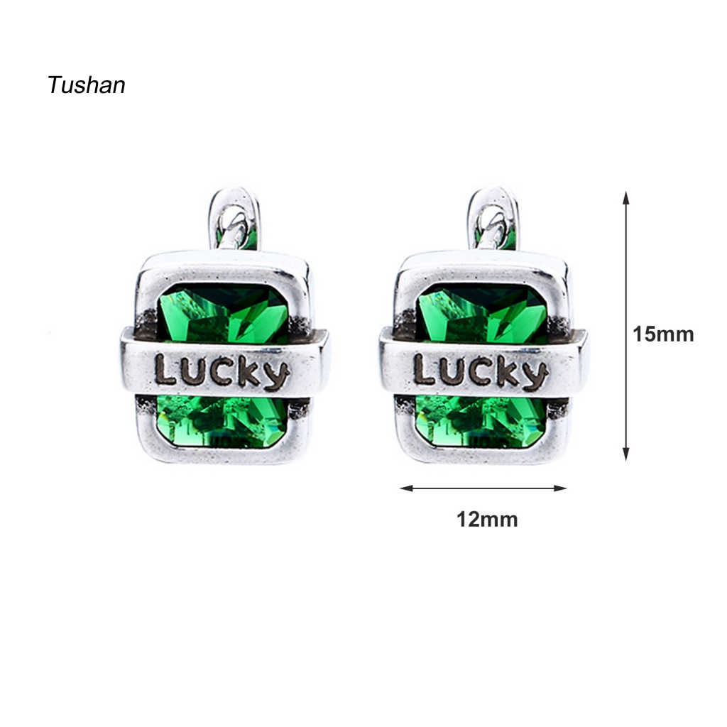 1 Đôi Bông Tai Hình Chữ Cái Đính Đá Zircon Màu Xanh Lá Cây Phong Cách Hiphop