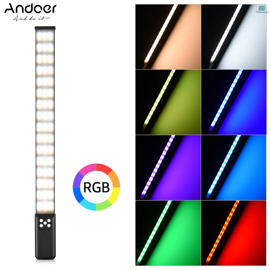 Andoer RGB Handheld LED Light Tube Photography Fill-in Light Lamp 3000K-5700K Dimmable CRI95 Built-in Rechargeable Battery with USB Charging Cable Carry Bag