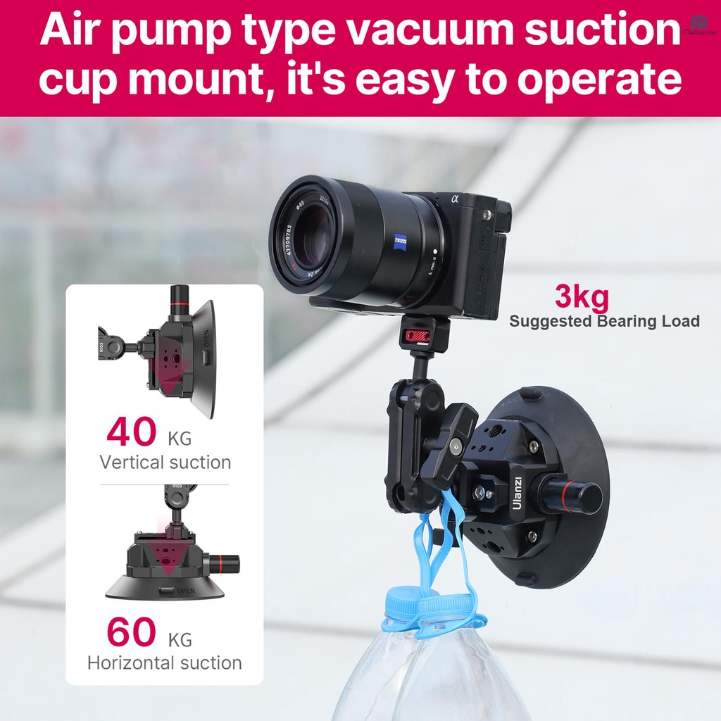 Ulanzi SC-02 4.5 Inch Suction Cup Mount for Phone Suction Camera Mount Dual 360° Rotatable Ballheads 3kg Load Weight for Sports Cameras Mirrorless Cameras