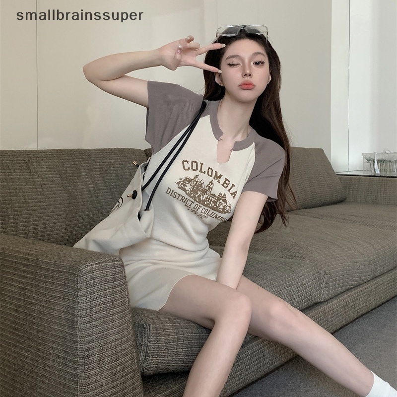 Đầm Thun Chữ A Ngắn Tay In Chữ Phong Cách Vintage Thời Trang Mùa Hè Dành Cho Nữ SBS