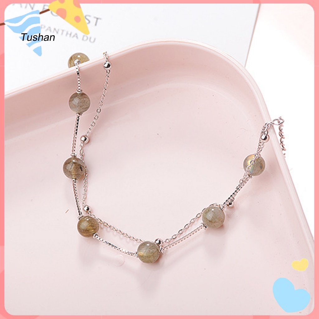 Vòng Tay Dây Xích Nối Dài Hai Lớp Đính Đá Pha Lê Nhân Tạo Có Thể Điều Chỉnh