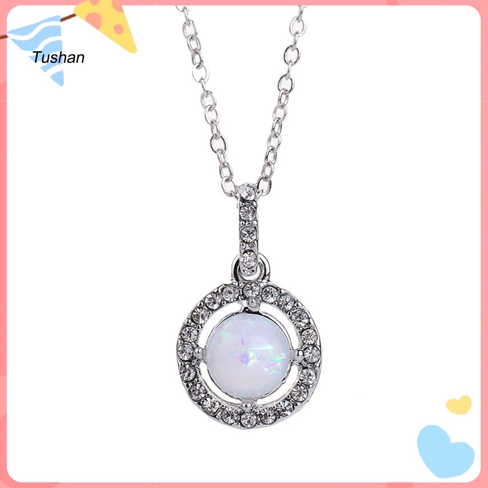 Vòng cổ Mặt Tròn Đính Đá Opal Lấp Lánh Cho Nữ