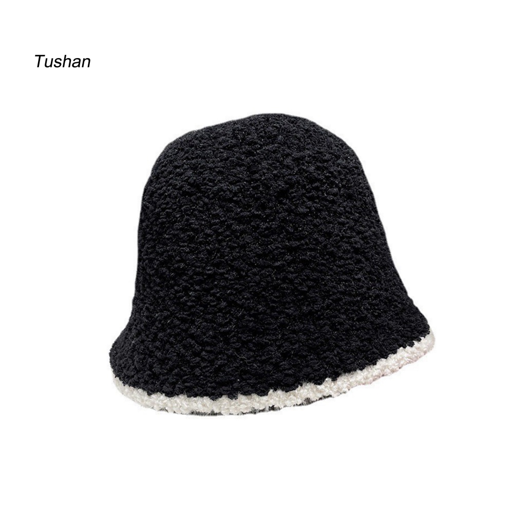 Mũ Bucket Lông Cừu Giả Vành Tròn Không Vành Chống Gió Màu Sắc Phù Hợp Cho Mùa Thu Đông