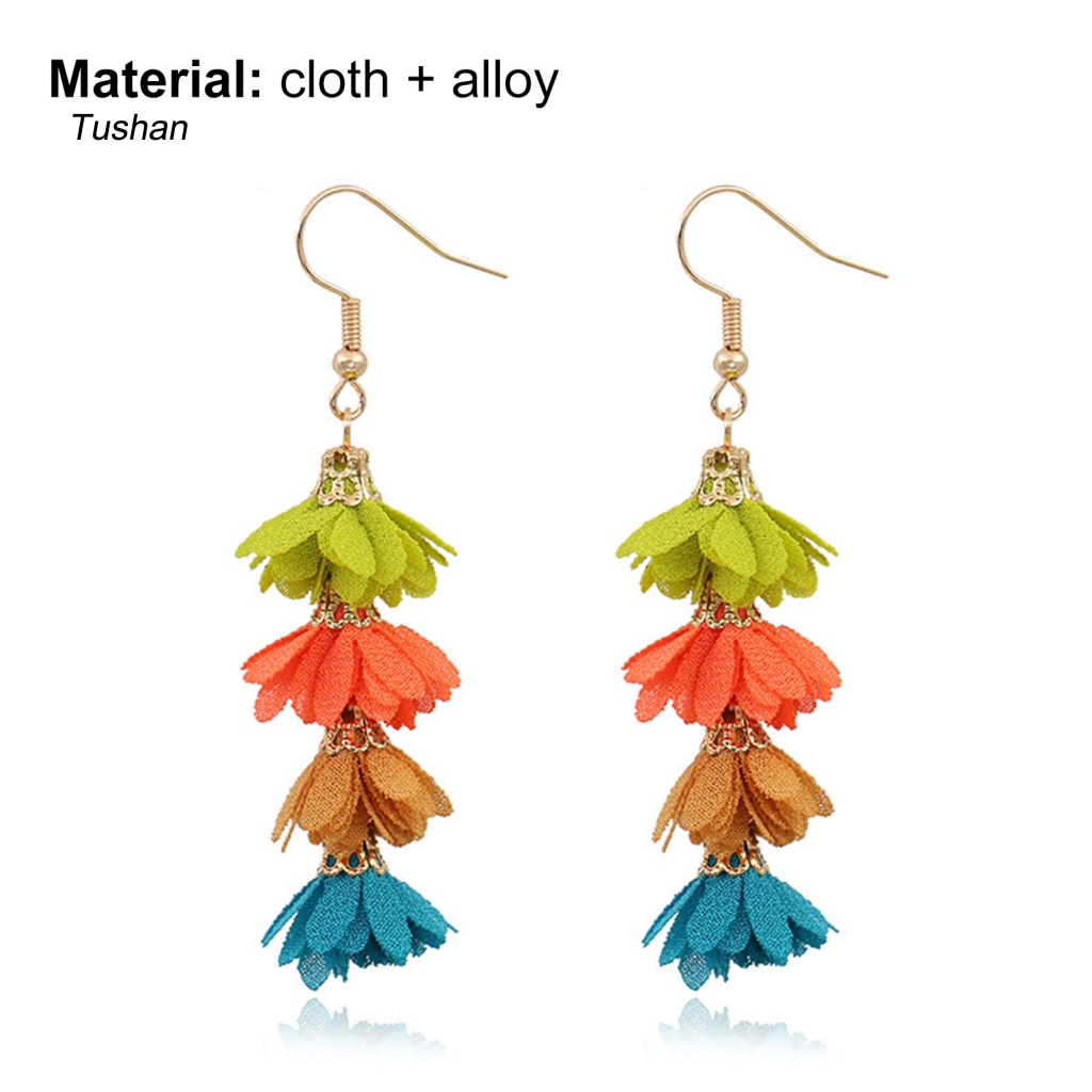 1 Đôi Bông Tai Hình Hoa Tua Rua Nhiều Lớp Bằng Hợp Kim